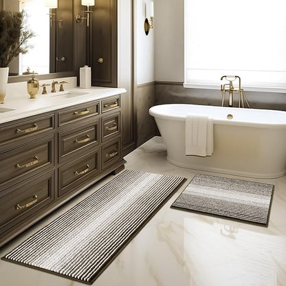 BSICPRO Bathroom Rugs and Mats Sets, 2 Piece Thick Absorbent Chenille Bath Mat Rug Set Non Slip, Soft Shaggy Bath Room Floor Mats for Bathroom, Machine Washable (Latte, 20" x 47" Plus 20" x 32")