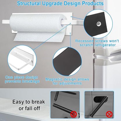 Paper Towel Holder Magnetic, Magnetic Paper Towel Holder for Fridge, Toilet Paper Roll Holder Magnet Towel Rack Wall Mount Shelf Bar for Towels Rolls Bathroom RV Dorm Kitchen Wall Decor, White 2 Pack