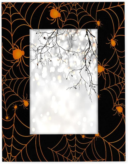 Tavisto Halloween Themed 5x7 Picture Frame Spooky Spider Web Wooden Photo Frames for Tabletop Display Wall Mounting Fits 5x7 Pictures Home Office Decor
