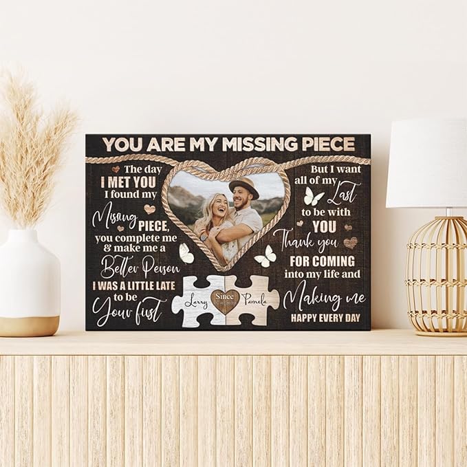 Dem Canvas Personalized Canvas Prints, Custom Photo And Name, You Are My Missing Piece, Wedding Gifts For Couple Anniversary Wedding Engagement Gift For Couples Canvas (30x20)