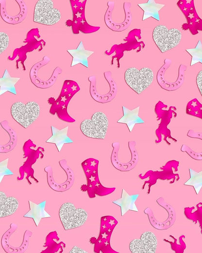 xo, Fetti Pink Pony Club Confetti - 200 pcs | Cowgirl Tablescape, Silver Glitter Bachelorette, Western Table Decor, Birthday Decorations, Cute Party Supplies