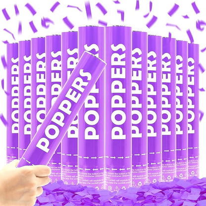 Confetti Cannon 12Pack Purple Party Popper Shooters 12 Inch Confftti Poppers for Wedding Birthday Graduation Christmas New Year Eve Party Supply Launches 20-25ft