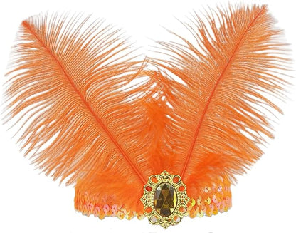 Feather Headpiece Sequins Headbands 1920s Flapper Showgirl Headpieces for Women Girls Carnival Party Accessories