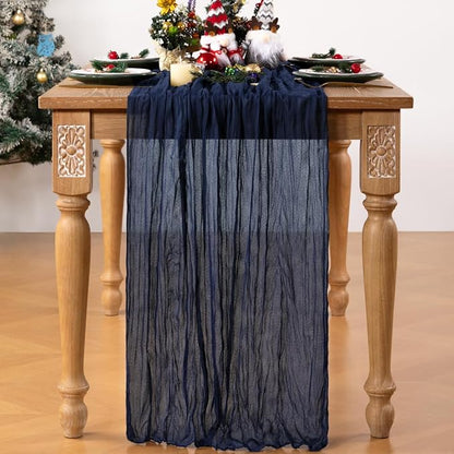 Navy Blue Cheesecloth Table Runner 4 Pack Christmas Table Runners Boho Gauze 120 Inches Navy Cheese Cloth Table Decor for Xmas Holiday Season Parties Wedding Bridal Baby Shower