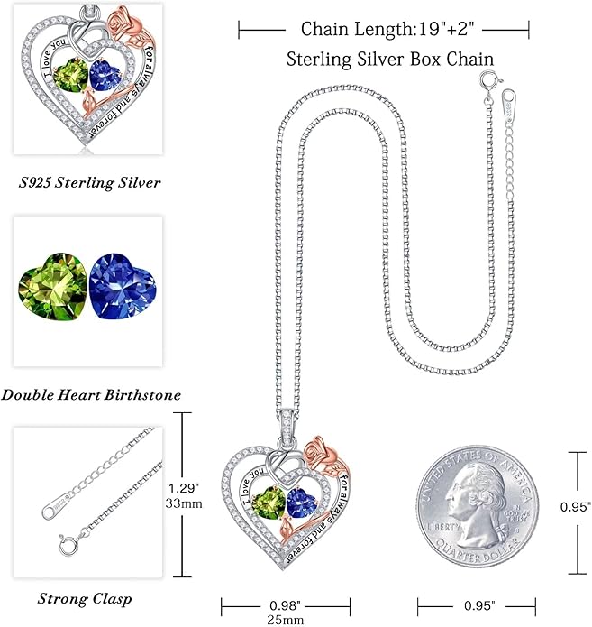 Iefil Christmas Gifts for Wife Women - 925 Sterling Silver Double Birthstone Necklace, Anniversary Birthday Gifts for Women, Jewelry Gift for Wife Girlfriend Mom Her