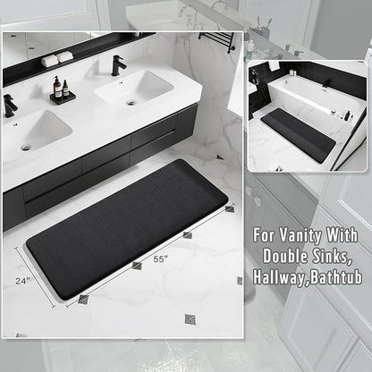 Yimobra Bathroom Runner 55"x24", Non Slip Memory Foam Bath Mat, Super Soft Water Absorbent Hallway Carpet, Machine Washable Rug for Vanity Tub Shower, Black