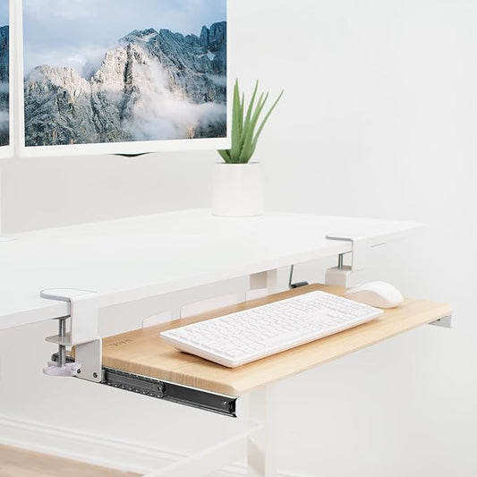 VIVO Large Clamp-on Computer Keyboard and Mouse Under Desk Slider Tray, 27 x 11 inch Pull Out Platform Drawer, Light Wood, MOUNT-KB05A