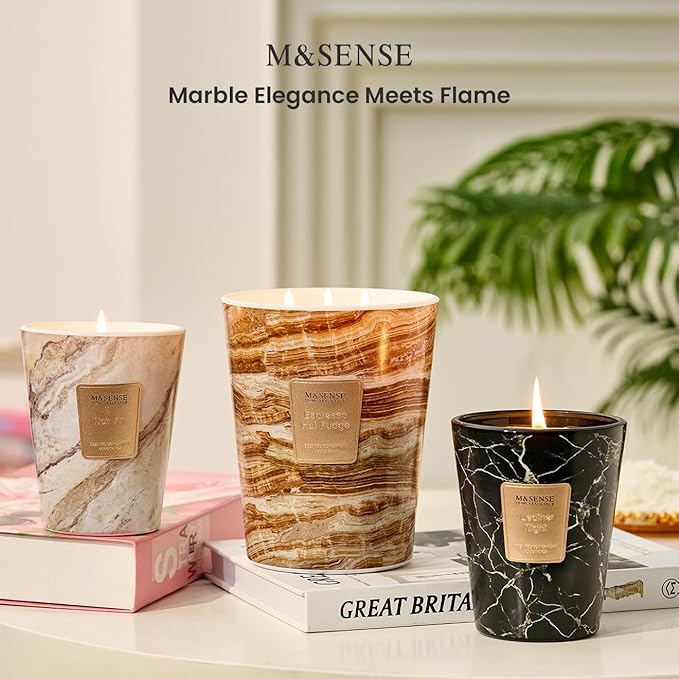 M&SENSE Extra Large Candle 35oz 150H LeatherNight Scented, 3 Wick Highly Scented Jar Candles, XL Large Christmas Gift Candle for Women, Long Lasting Burning for Holiday, Thanksgiving, Christmas