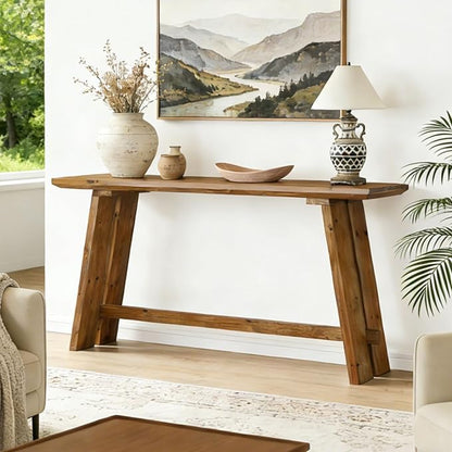 Tribesigns 63-Inch Solid Wood Console Table for Entryway, Narrow Long Sofa Table Behind Couch with Parquet Tabletop for Living Room, Entrance, Hallway, Foyer