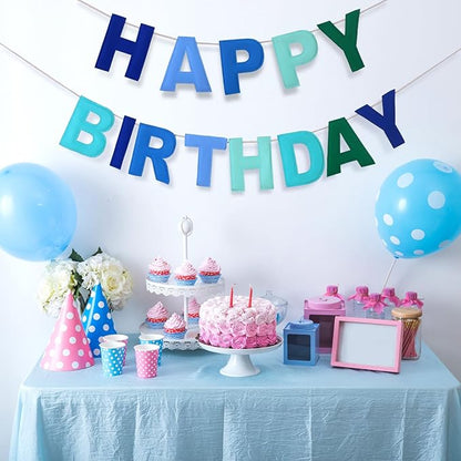 Felt Happy Birthday Garland Rainbow Banner Reusable Happy Birthday Sign Party Supply for Party Decor(Blue Color,Normal)
