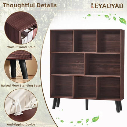 LEYAOYAO 8 Cube Bookshelf 3-Tier Bookcase with Legs, Mint-Walnut Kids Book Shelf Cute Storage Organizer, Large Open Toy Shelves Modern Bookshelves,Display Bookcases for Bedroom,Living Room,Nursery