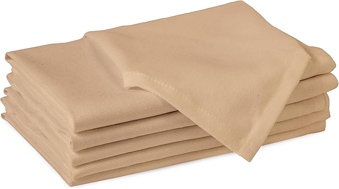 Encasa XO Light Beige Cloth Napkins Set of 6, 17"x17" | Solid Color Cotton Dinner Napkins | Washable & Reusable Napkins for Dining Table Fall Decoration, Holiday & Christmas Festivals