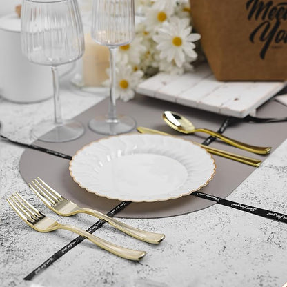 160pcs Gold Plastic Silverware Set, include 80 Forks, 40 Knives and 40 Spoons, Disposable Heavy Duty Plastic Cutlery Set for Party, Wedding, Birthday, Catering, Dinner