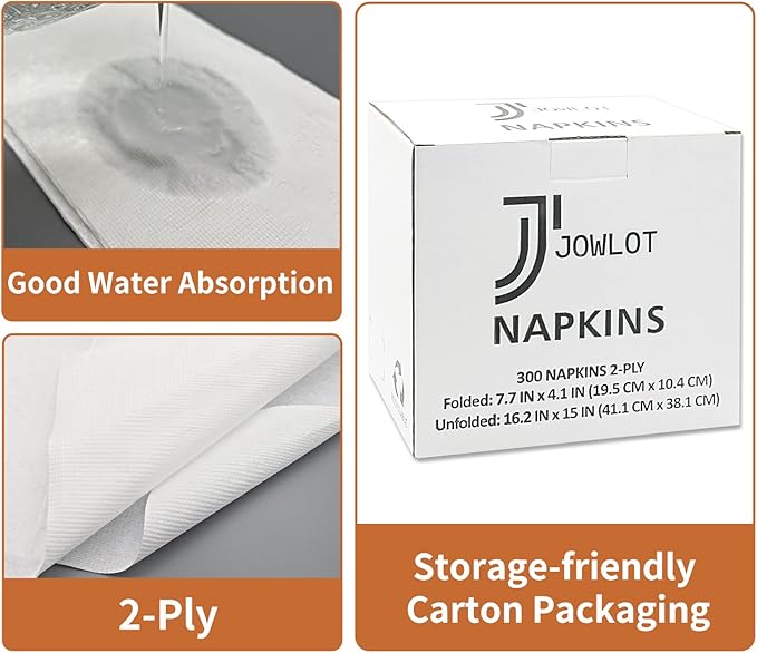 Disposable Napkins, 2-Ply 300 Count Paper Dinner Napkins, White Napkins Bulk for Wedding Party Bathroom and Everyday Use (16.2" X 15")