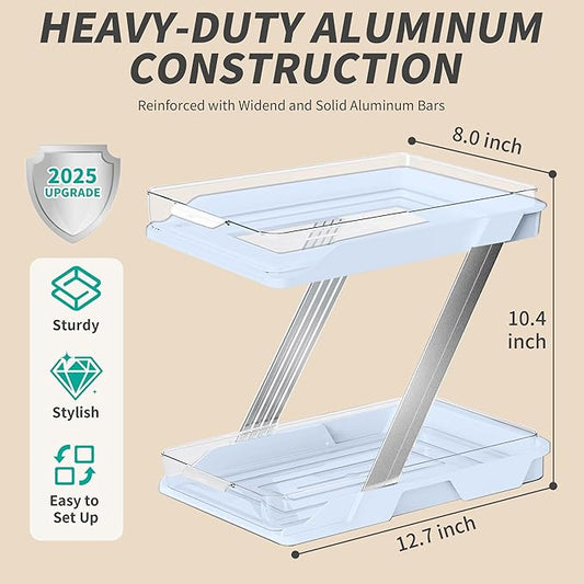 3 Pack Bathroom Organizers and Storage - Multi-Purpose,2-Tier Clear Pull Out Organization for Bathroom,Under Sink,Kitchen,Vanity,Countertop,Cabinet,Pantry & Medicine Cabinet,Blue