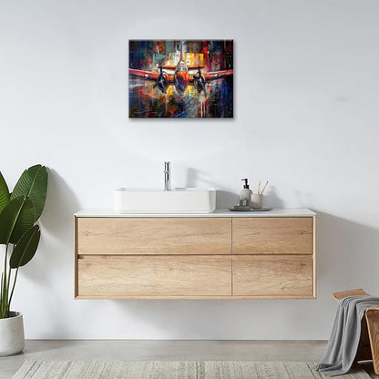 Airplane Wall Art, Graffiti Plane Pictures Wall Decor, Banksy Aviation Canvas Prints Painting, Framed Artwork for Boy Room Bathroom Living Room Bedroom Office Dining Room 24"X20"