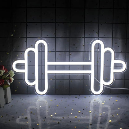 Lucunstar Gym Neon Sign Barbell Dumbbell Shaped Neon signs White Neon Lights Up Gym Wall Stickers for Fitness Club Decor LED Sign for Teen Girls Teen Sports Room Game Room Decor