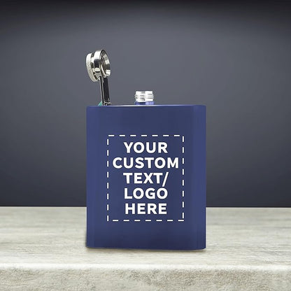 Custom Murano Stainless Steel Hip Flasks 6 oz. Set of 100, Personalized Bulk Pack - Screw on Cap, Great for Wedding Party Gifts, Groomsmen Gifts, Outdoor Activities - Blue