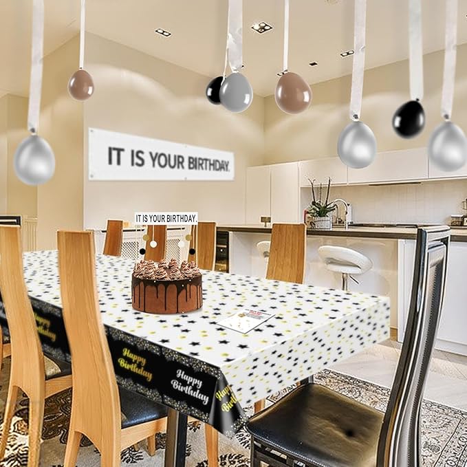 The Office Birthday Decorations with It is Your Banner, Cake Topper, Tablecloth, 52Pcs Office Merch, 12Inches Grey Brown Black Balloons Packs for Colleagues Boss Birthday Party Decorations (52)