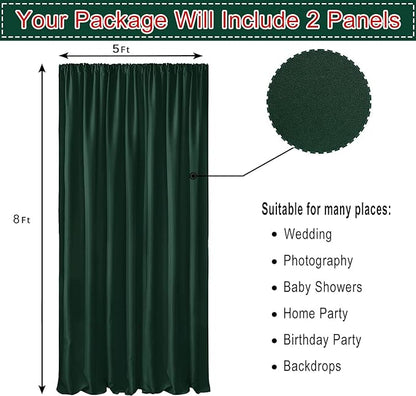 Hiasan Hunter Green Backdrop Curtains for Parties, Polyester Photography Backdrop Drapes for Family Gatherings, Wedding Decorations, 5ftx8ft, Set of 2 Panels