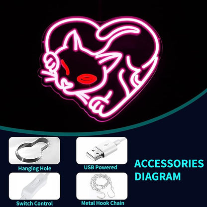 Cat Neon Sign, JGHTURIE Pink Neon Signs for Wall Decor Cute Animal Light Up Signs Preppy Game Party Bar Led Sign for Man Cave Kids Room Decor USB Powered