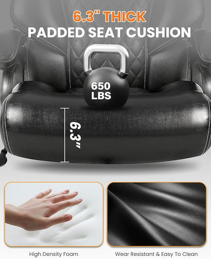 BOSMILLER 650lbs Large Big and Tall Office Chair for Heavy People with Adjustment Lumbar Support, Comfy Padded Heavy Duty Leather Executive Office Chair with Quiet Rubber for Adults 8 Hours Daliy Work