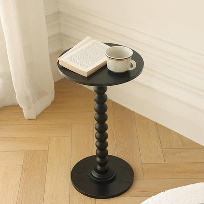 Round Side Table, Small Drink Table for Small Spaces, Modern Accent End Table Nightstand with Solid Wood Leg for Living Room, Bedroom, Corners, and Office (Black)