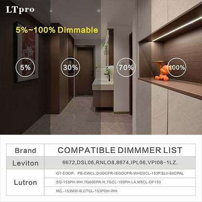LTpro 3 Inch Gimbal Led Recessed Lights, Waterproof recessed Lights for Shower with Junction Box 10W, Recessed Ceiling LED Lights Dimmable Selectable 3000K-5000K, IC Rated.(1 Pack)