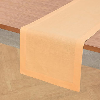Solino Home Linen Table Runner 120 Inches Long - 100% Pure Linen Peach Table Runner 14 x 120 Inch - Fete