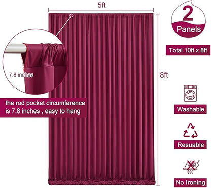 Burgundy Backdrop Curtain for Parties Wedding Wrinkle Free Maroon Photo Curtains Backdrop Drapes Fabric Decoration for Birthday Engagement Ceremony 5ft x 8ft,2 Panels