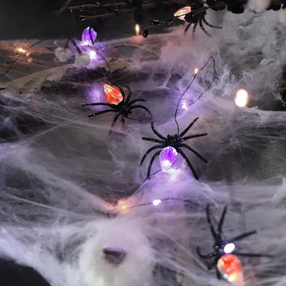 Halloween Decorations Spider Web Lights 8.6ft 30LED Purple Orange Fairy Lights Battery Operated Fall Lights with Remote Timer 8 Modes Net Light for Fall Halloween Outdoor Haunted House Decor