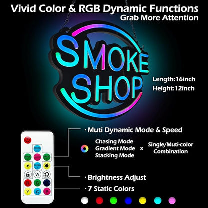 SMOKE SHOP LED Neon Sign for Business,16x12 inch Vape Smoke Shop Sign RGB Bright Led for Window Wall Door VapeSmoke Store