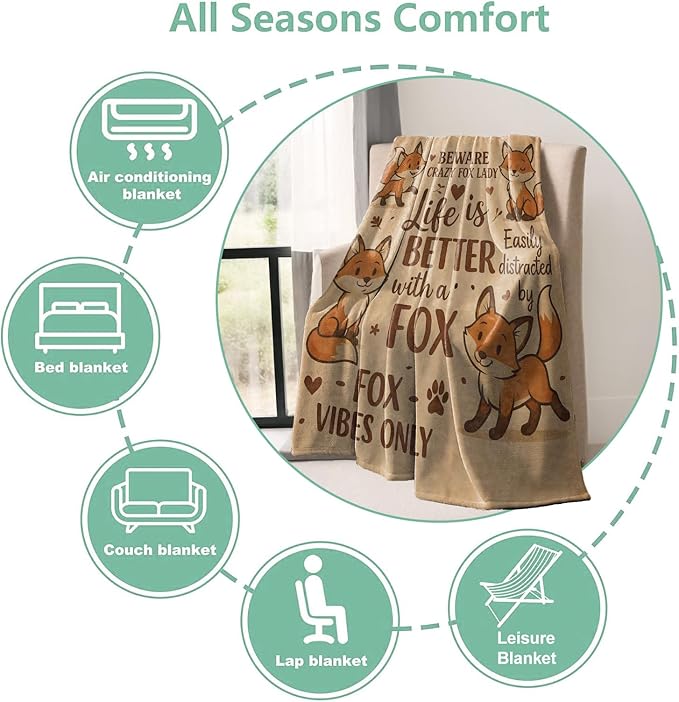 Fox Throw Blanket Gifts for Boys Girls Kids Adults, Animal Fox Flannel Blankets for Travel Sofa Living Room Decor 40"x50"