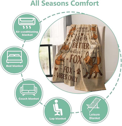 Fox Throw Blanket Gifts for Boys Girls Kids Adults, Animal Fox Flannel Blankets for Travel Sofa Living Room Decor 50"X60"