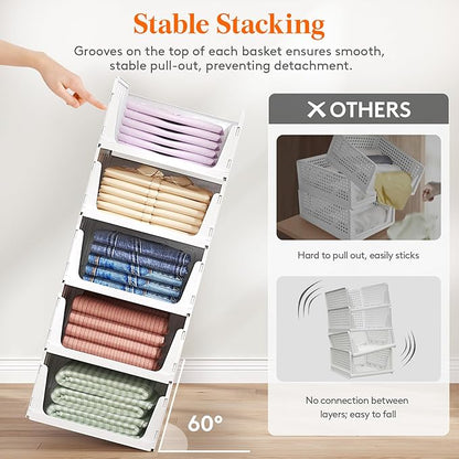 Lifewit 8 Pack Stackable Closet Organizers and Storage Basket for Clothes, Plastic Sweater Storage Bins for Wardrobe, Multifunctional Pants Organizer for RV, Pantry, Bathroom, Kitchen, Dorm, 24L