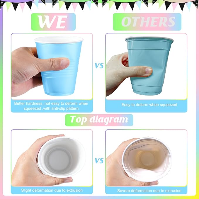 100 Pcs Pastel Plastic Cups 12 oz, Bulk Colorful Light Blue Pink Purple Green and Yellow Disposable Party Graduation Cups for Graduation Picnic Wedding Bridal Birthday Party Supplies Decorations
