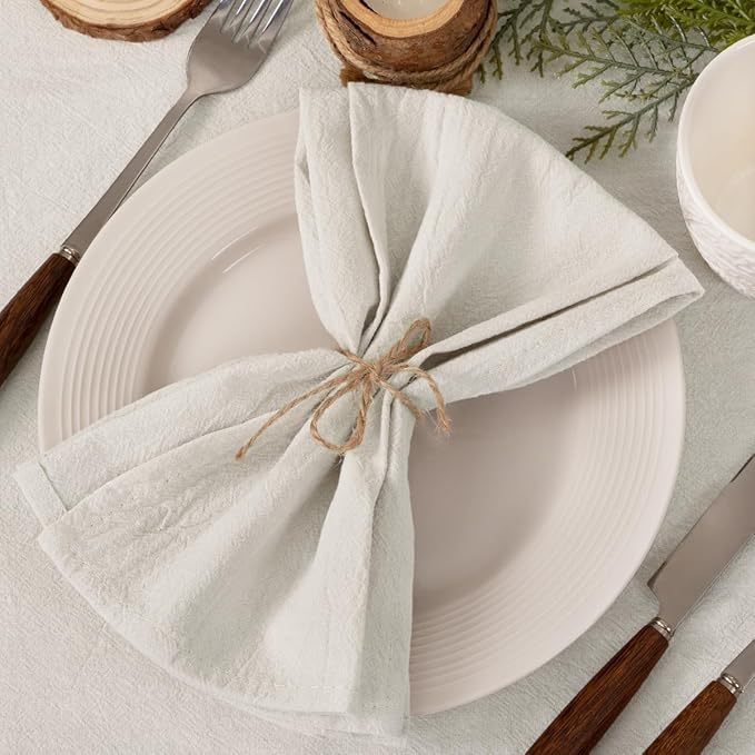 Socomi Cloth Napkins Beige Fall Thanksgiving Washable Reusable Bulk Linen Cotton Napkins Set of 6 17"x17" for Wedding Party Bridal Baby Shower Birthday Dining Table Decorations
