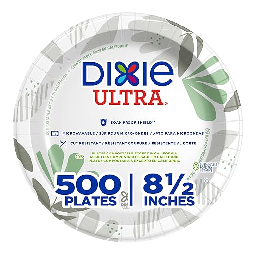 Dixie Ultra 8.5 Inch Heavy-Weight Paper Plates By GP PRO, Pathways Botanical Design, 500 Count (125 Disposable Plates Per Pack, 4 Packs Per Case), SXP9PATH