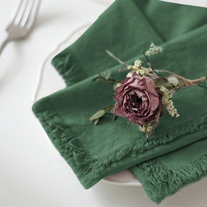 Handmade Cloth Napkins 100% Cotton Napkins with Fringe，Delicate Handmade Cloth Napkins for Dinners, Parties, Weddings and More，18 x 18 Inch Set of 12 - Green