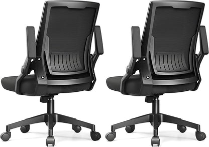 GTPLAYER Ergonomic Office Chair with Flip-up Armrests Executive Computer Chair for Home Office, Breathable Mesh & Comfy Lumbar Support, Pack of 2, Black