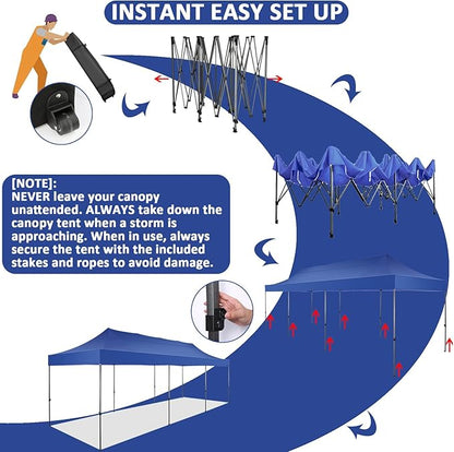 COBIZI 10x30 Pop Up Canopy Without Sidewall,Heavy Duty Canopy UPF 50+ All Season Wind Waterproof Commercial Outdoor Wedding Party Tents for Parties Canopy Gazebo with Roller Bag(10 x 30 ft Dark Blue)