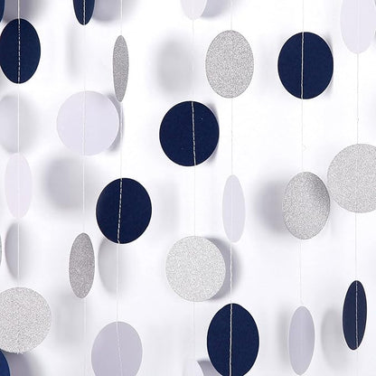 Navy Blue White Silver Paper Garland,52Ft Gender Reveal Hanging Decoration Streamer Banner,Graduation Engagement Christmas Wedding Birthday Party Backdrop Bunting Lasting Surprise