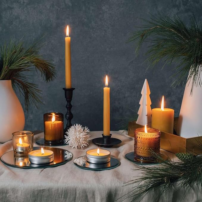 24 Packs Beeswax Taper Candles 9 Inch, All Natural Beeswax Candle Sticks - 10 Hour Burn Time - Smokeless & Dripless Taper Candles for Table Decor, Unscented Bee Wax Tapered Candle