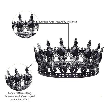 Queen Crown Rhinestone Wedding Crowns and Tiaras for Women Costume Party Hair Accessories Princess Birthday Crown Crystal Bridal Crown (Black & Crown)