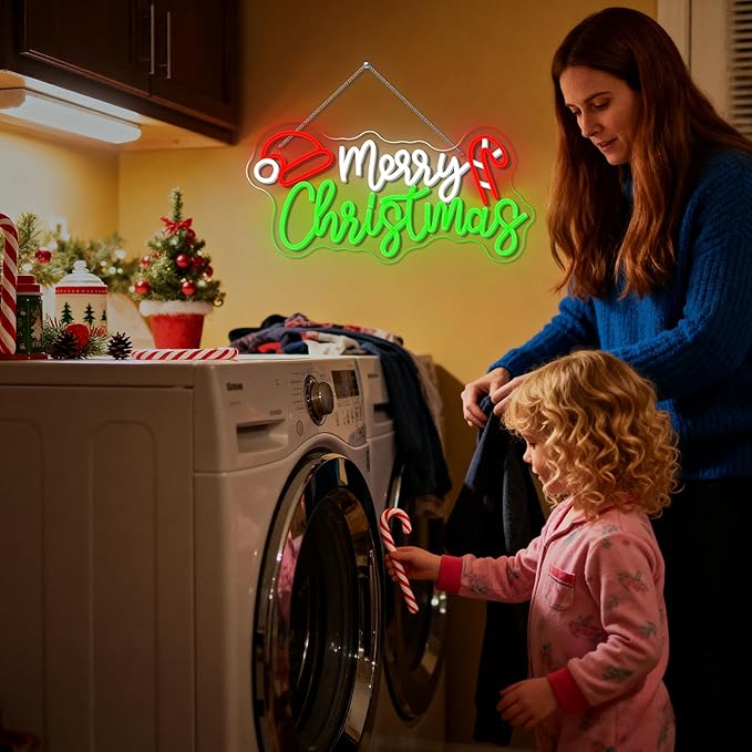 NOSUN Merry Christmas Candy Cane Neon Sign LED Lighted Dimmable Switch Christmas Gift Decorations for Xmas Party Kids Bedroom Bar Pub Club Decor