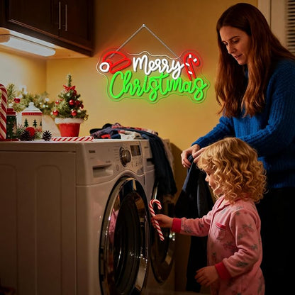 NOSUN Merry Christmas Candy Cane Neon Sign LED Lighted Dimmable Switch Christmas Gift Decorations for Xmas Party Kids Bedroom Bar Pub Club Decor