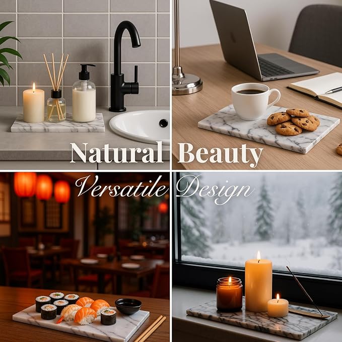 Handcrafted Marble Tray – Bathroom Counter Organizer, Jewelry Tray, Perfume Organizer & Decorative Tray for Vanity Accessories, Coffee Table Decor & Bathroom Countertop (Rectangular, Leilac)
