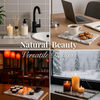 Handcrafted Marble Tray – Bathroom Counter Organizer, Jewelry Tray, Perfume Organizer & Decorative Tray for Vanity Accessories, Coffee Table Decor & Bathroom Countertop (Rectangular, Leilac)