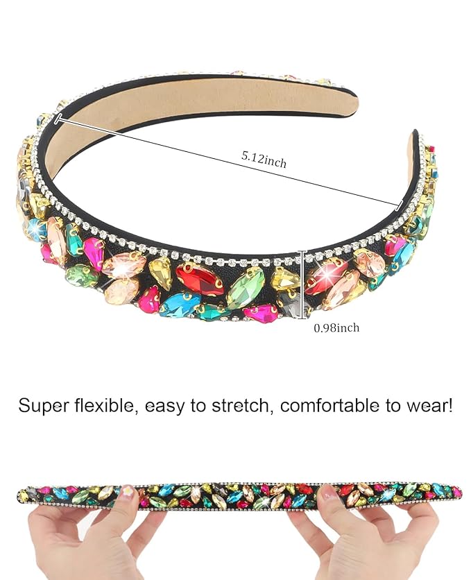 Wecoe Rhinestone Headband Women Vintage Multi-colored Non Slip Fashion Bling Sparkly Diamond Headband Halloween Renaissance Costume Hair Accessories For Women Girls Holiday Birthday Gift