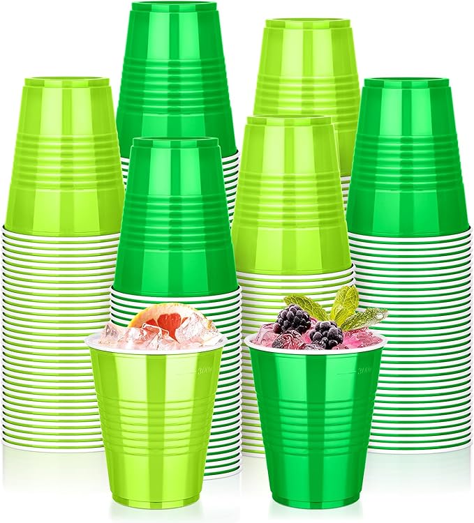 KesaPlan 100 PCS 12 OZ St. Patrick's Day Plastic Cups Party Cups Green and Light Green Cups Disposable Drinking Lucky Cup Bulk for Cold Drink Ice Cream Snacks Party Graduation Wedding Birthday Holiday